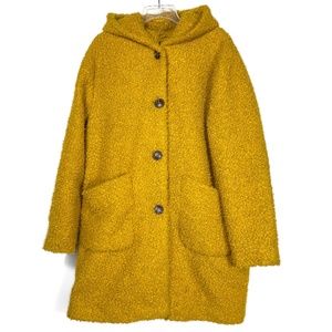 Gold Halogen Three Quarter Length Hooded Poodle Coat with Button Front & Pockets